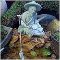 livelyfish Mini Fisherman Statue Asian Zen Decoration Sitting Fishing Figurines Sandstone Vintage Ornament for Aquarium Fish Tank Pot Garden Home Japanese Decor (A2)