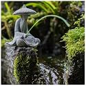 livelyfish Mini Fisherman Statue Asian Zen Decoration Sitting Fishing Figurines Sandstone Vintage Ornament for Aquarium Fish Tank Pot Garden Home Japanese Decor (Gray)