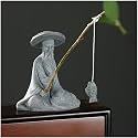 livelyfish Mini Fisherman Statue Asian Zen Decoration Sitting Fishing Figurines Sandstone Vintage Ornament for Aquarium Fish Tank Pot Garden Home Japanese Decor (BL)