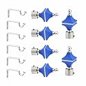 Stainless Steel &amp; ABS Curtain Bracket Parda Holder with Support 1 Inch Rod Pocket Finials Designer Door and Window Rod Support Fittings, Curtain Rod Holder (Pair of 3 , Blue )
