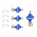 Stainless Steel &amp; ABS Curtain Bracket Parda Holder with Support 1 Inch Rod Pocket Finials Designer Door and Window Rod Support Fittings, Curtain Rod Holder (Pair of 2 , Blue )