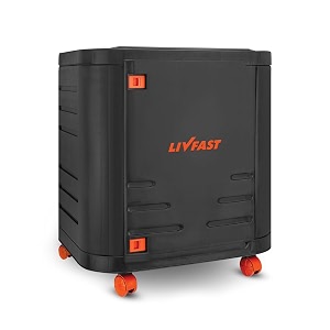 livfast inverter battery trolley with covered box  support single jumboflat platetall tubular battery - grey orange