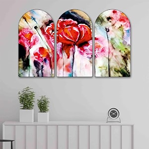 livin39luxe abstract red floral arch shape set of 3 mdf framed wall painting for living room amp bedroom dcor  modern watercolor flower wall art 20 x 30 inch rpns-35079