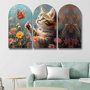 livin39luxe cute kitten with butterfly wall painting  3 panel modern animal art  beautiful wall dcor for living room bedroom kids room amp office