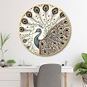 Livin'luxe Elegant Mandala Peacock Round Wall Art | 3D Embossed MDF Panel with Golden Rim | Artistic Home &amp; Office Wall Decor | Intricate Peacock Design for Living Room, Bedroom (16 x 16 Inch) GRM-306
