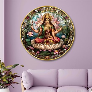 livin39luxe goddess lakshmi round wall art  3d embossed mdf panel with golden rim  divine wealth amp prosperity decor  spiritual wall hanging for home temple amp living room 23 x 23 inch gr-312