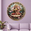 Livin'luxe Goddess Lakshmi Round Wall Art | 3D Embossed MDF Panel with Golden Rim | Divine Wealth &amp; Prosperity Decor | Spiritual Wall Hanging for Home Temple &amp; Living Room (20 x 20 Inch) GRL-312