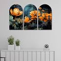 Livin'luxe Golden Floral Wall Painting Set of 3 | Elegant Yellow Flower Art on MDF Panels | HD Gloss Finish Wall Décor for Living Room, Bedroom &amp; Office (20 x 30 Inch) RPNS-35333