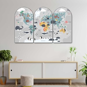 livin39luxe kids world map wall art set of 3  arch shape animal theme educational painting  cute cartoon animal world map for kids room nursery playroom classroom dcor 30 x 50 inch rpnl-35388
