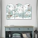 Livin'luxe Kids World Map Wall Art | Set of 3 Arch Shape Panels with Airplanes Hot Air Balloons & Animals | Educational Map Poster for Nursery Kids Room Playroom Wall Décor (24 x 36 Inch) RPNM-35393