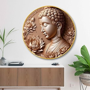 livin39luxe lord buddha round wall art  3d embossed mdf panel  peaceful spiritual wall decor for home living room meditation space amp office elegant golden rim buddha artwork 20 x 20 inch grl-299