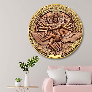 livin39luxe lord shiva nataraja round wall art  3d embossed mdf panel with golden rim  powerful divine wall dcor for home  artistic spiritual frame of shiva in tandav pose 23 x 23 inch gr-303