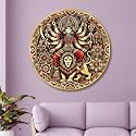 Livin'luxe Maa Durga Round Wall Art | 3D Embossed MDF Panel with Golden Rim | Divine Shakti Wall Hanging for Home &amp; Temple | Goddess Durga Riding Lion Spiritual Art Decor (16 x 16 Inch) GRM-313