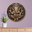 Livin'luxe Majestic Lord Ganesha Round Wall Art | 3D Embossed MDF Panel with Golden Rim | Divine Hindu Wall Decor for Home, Office | Spiritual Art Piece for Positive Vibes (23 x 23 Inch) GR-302