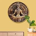 Livin'luxe Meditation Yoga Round Wall Art | 3D Embossed MDF Panel with Golden Rim | Serenity &amp; Peace Themed Spiritual Wall Decor | Zen Art Frame for Home &amp; Meditation Space (20 x 20 Inch) GRL-311