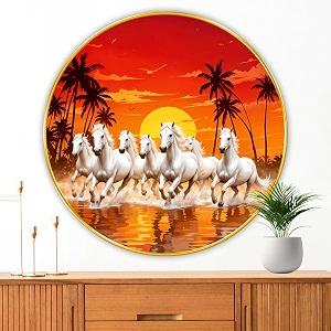 livin39luxe paintings 7 running horses modern art premium sparkle lamination golden slim frame 40 cm x 40 cm large size for homeofficehotel painting grm141