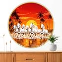 Livin'luxe paintings 7 Running horses modern art Premium Sparkle lamination Golden Slim Frame 40 cm x 40 cm Large Size, For Home/Office/Hotel painting GRM141