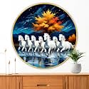 Livin'luxe paintings 7 Running horses modern art Premium Sparkle lamination Golden Slim Frame 40 cm x 40 cm Large Size, For Home/Office/Hotel painting GRM153