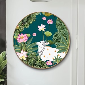 livin39luxe paintings beautiful cow pichwai premium sparkle lamination golden slim frame 58 cm x 58 cm large size for homeofficehotel painting gr-03