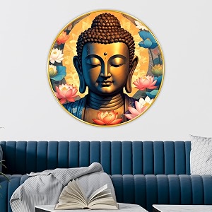 livin39luxe paintings buddha modern art premium sparkle lamination golden slim frame 58 cm x 58 cm large size for homeofficehotel painting gr132