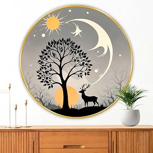 livin39luxe paintings deer modern art premium sparkle lamination golden slim frame 40 cm x 40 cm large size for homeofficehotel painting grm106