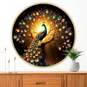 livin39luxe paintings peacock modern art premium sparkle lamination golden slim frame 40 cm x 40 cm large size for homeofficehotel painting grm140