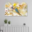 Livin'luxe Peacock Arch Shape 3 Panel Wall Painting Set | Sparkle Laminated HD Print on MDF | Floral Pearl Background Home Decor Art for Living Room Bedroom Hall Decoration (20 x 30 Inch) RPNS-35357