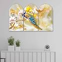 Livin'luxe Peacock Arch Shape 3 Panel Wall Painting Set | Sparkle Laminated HD Print on MDF | Floral Pearl Background Home Decor Art for Living Room Bedroom Hall Decoration (24 x 36 Inch) RPNM-35357