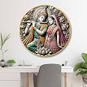 Livin'luxe Radha Krishna Round Wall Art | 3D Embossed MDF Panel with Golden Rim | Divine Love Theme Home Decor | Traditional Spiritual Wall Frame for Living Room, Bedroom (20 x 20 Inch) GRL-308