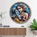Livin'luxe Radha Krishna Round Wall Art | 3D Embossed Divine MDF Panel | Artistic Spiritual Wall Decor for Home, Living Room, Temple &amp; Office | Premium Finish with Golden Frame (23 x 23 Inch) GR-298