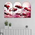 Livin'luxe Red Floral Bloom Arch Shape Set of 3 MDF Framed Wall Painting | Elegant Flower Theme Wall Art for Living Room &amp; Bedroom Décor (20 x 30 Inch) RPNS-35108