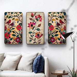 livin39luxe set of 3 modern art madhubani painting premium golden framed wall paintings for living room bedroom home decoration wall decoration 35 inch x 20 inch sg18
