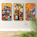 Livin'luxe Set of 3 modern art Madhubani painting Premium Golden Framed Wall paintings for living room, bedroom, home decoration, wall decoration 35 inch x 20 inch SG26