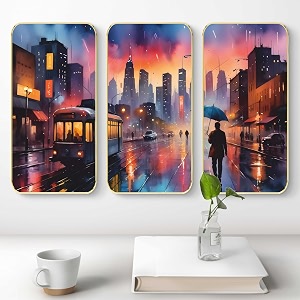 livin39luxe set of 3 rainy umbrella modern art boho painting premium framed laminated wall paintings for living room bedroom home decoration wall decoration 20 inch x 30 inch sp-1