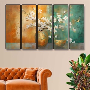 livin39luxe set of 5 flower wall painting for living room bedroom hotels - big size stylish frame 60 inch x 30 inch wall art for home decoration sanfxl35324