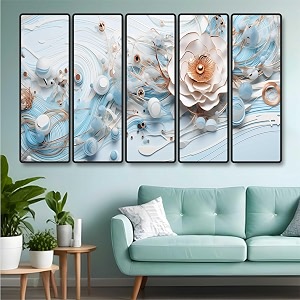 livin39luxe set of 5 flower wall painting for living room bedroom hotels - big size stylish frame 60 inch x 30 inch wall art for home decoration sanfxl35305