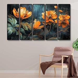 livin39luxe set of 5 flower wall painting for living room bedroom hotels - big size stylish frame 60 inch x 30 inch wall art for home decoration sanfxl35333