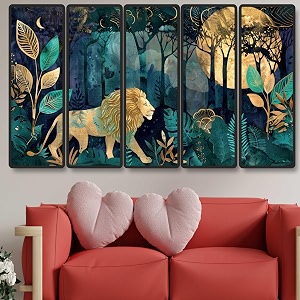 livin39luxe set of 5 forest king wall painting for living room bedroom hotels - big size stylish frame 60 inch x 30 inch wall art for home decoration sanfxl35351