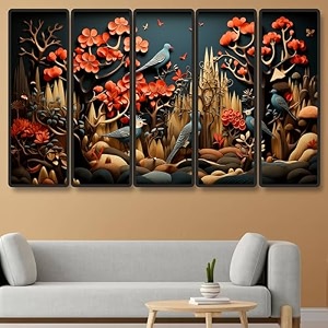livin39luxe set of 5 madhubani wall painting for living room bedroom hotels - big size stylish frame 60 inch x 30 inch wall art for home decoration sanfxl35350