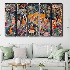 livin39luxe set of 5 madhubani wall painting for living room bedroom hotels - big size stylish frame 60 inch x 30 inch wall art for home decoration sanfxl35303