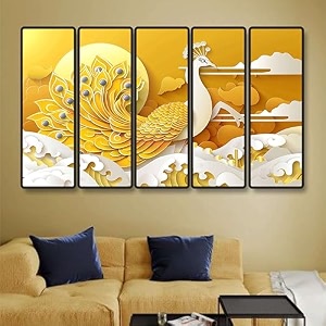 livin39luxe set of 5 peacock wall painting for living room bedroom hotels - big size stylish frame 60 inch x 30 inch wall art for home decoration sanfxl35363