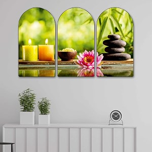 livin39luxe spa candle amp lotus zen arch shape set of 3 mdf framed wall painting for living room amp bedroom  relaxing spa theme wall art dcor 24 x 36 inch rpnm-35093