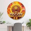 Livin'luxe Surya Dev Round Wall Art | 3D Embossed MDF Panel with Golden Rim | Divine Sun God with Seven Horses | Luxurious Religious Art Frame for Wall Decoration (23 x 23 Inch) GR-307