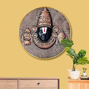 livin39luxe tirupati balaji round wall art  3d embossed mdf panel with golden rim  divine venkateswara design  spiritual wall hanging for home temple  premium artistic frame 20 x 20 inch grl-309