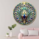 Livin'luxe Vibrant Peacock Round Wall Art | Sparkle lamination MDF Panel with Golden Premium PVC Frame | Multicolor Luxury Wall Decor | Modern Art Frame for Home Decoration and Gifting (23 x 23 Inch) GR-305