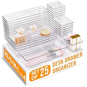 livingbasics 25 pcs unbreakable kitchen drawer organizerdrawers organisersmake up organiserdrawer divider traymakeup dresser traydressing table organiser pet plastic