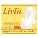 Livlit Large Size Ultra Thin Sanitary Pads, 100% Organic Cotton from Texas, Powerful Leak Protection, Unscented, Chlorine Free and Absorbency of Feminine Periods, Pads for Women (12 Count)