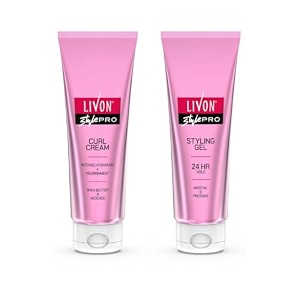 livon style pro care amp styling combo for wavy curly amp coily hair  curl defining cream amp gel  hydration frizz control definition  with avocado shea matcha proteins  pack of 2 200 ml
