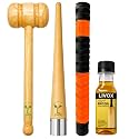 Livox Cricket Bat Double Sided Knocking Wooden Mallet with Cricket Bat Grip and Cone and Linseed Oil 100ml, Pack of 4