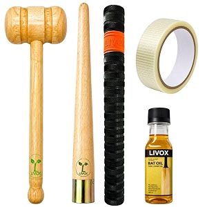 livox cricket bat preparation kit with double sided knocking wooden mallet bat grip cone and linseed oil 100ml pack of 5